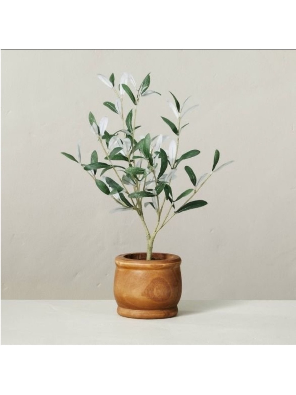 16" Faux Olive Leaf Potted Plant Wood Flower Pot - Hearth & Hand NEW W/ TAG